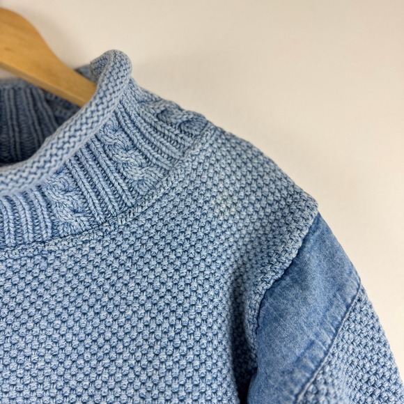 VTG! Blue Willi's Wash Denim Knit Mock Neck Sweater S Fisherman Nautical - Picture 10 of 12